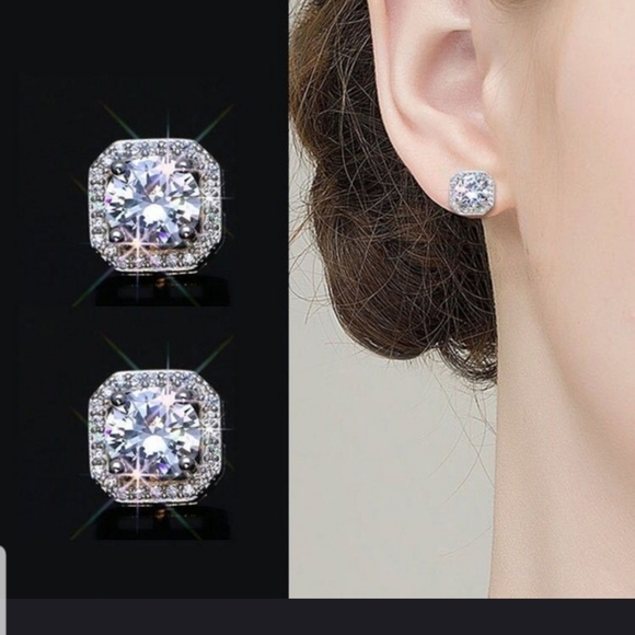 Jewelry - ⭐️⭐️NEW⭐️⭐️EXQUISITE!! OCTAGON CLEAR CZ Stud Earrings in 14kt White Gold Plating